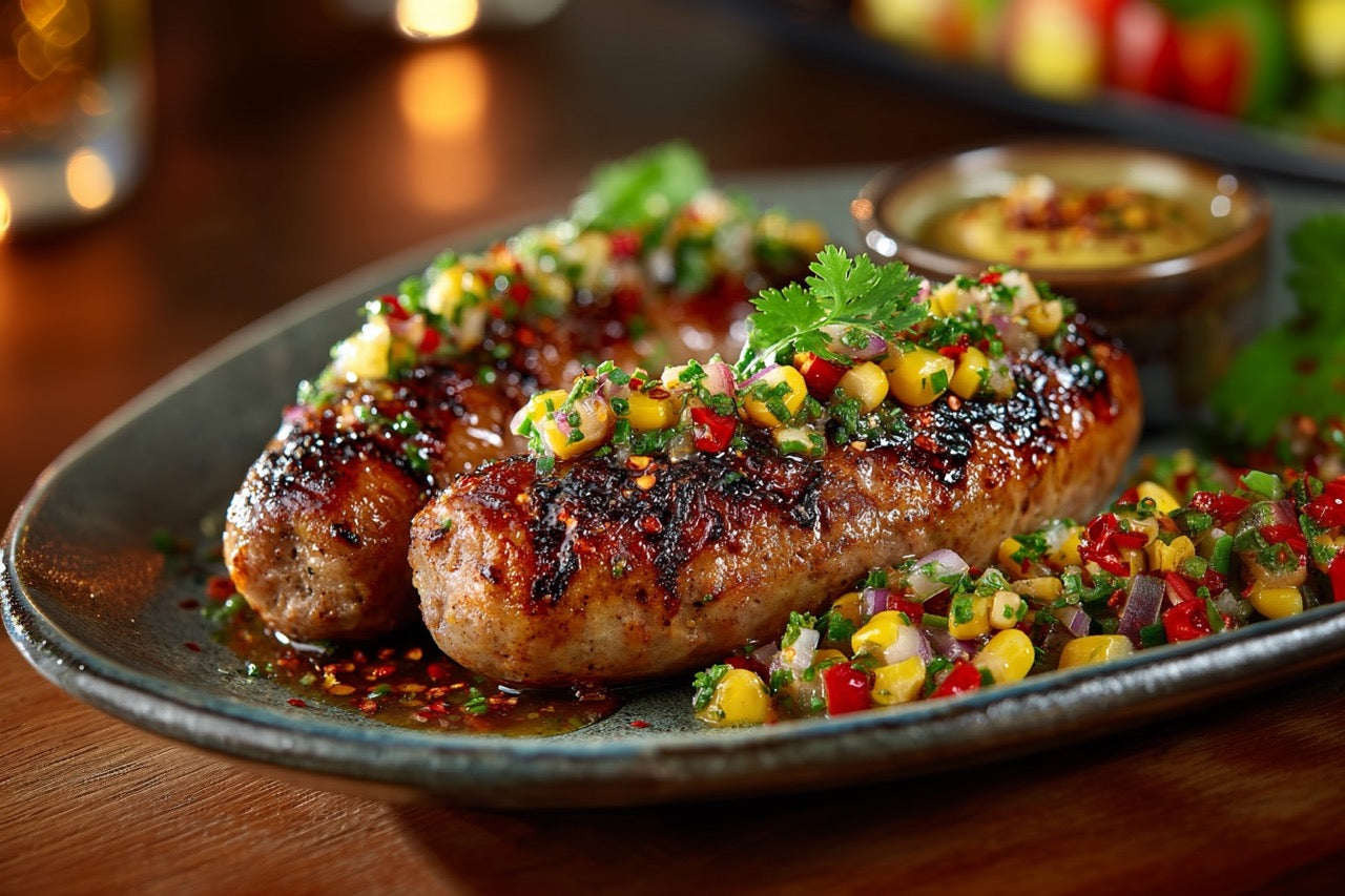 Wagyu Bratwurst Chilli – Gegrillt mit Mais-Salsa & Jalapeño-Senf