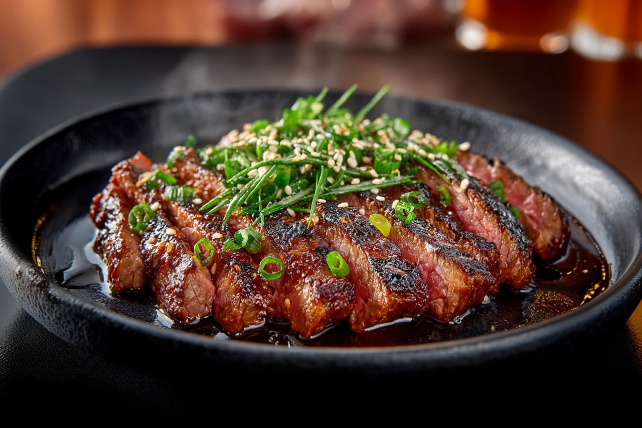 Wagyu Flanksteak – Kurzgebraten mit Miso-Marinade & Sesam