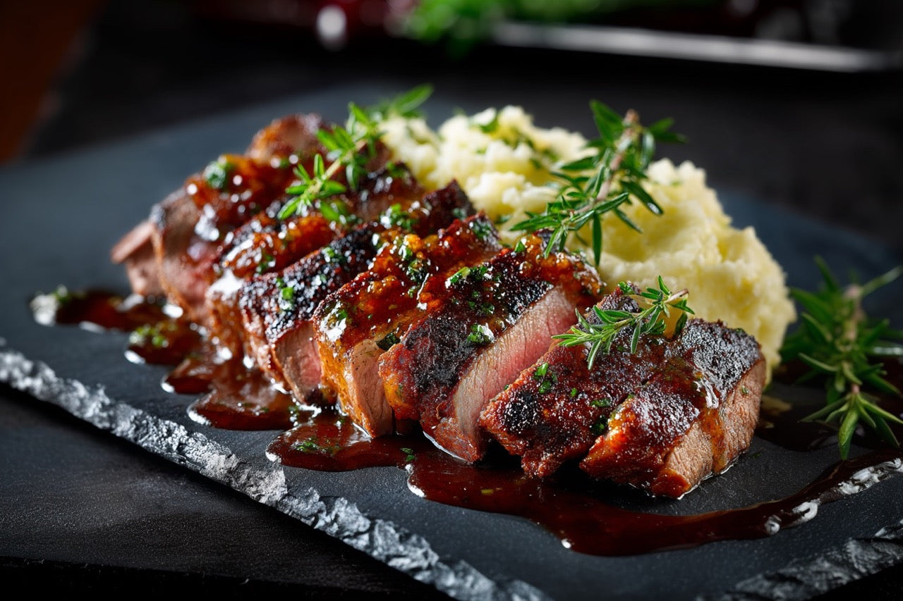 Wagyu Hüfte – Reverse Sear mit Thymianjus & Pastinakenstampf