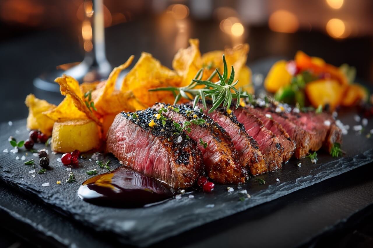 Wagyu Oberschale – Niedrigtemperatur mit Wurzelchips & Jus