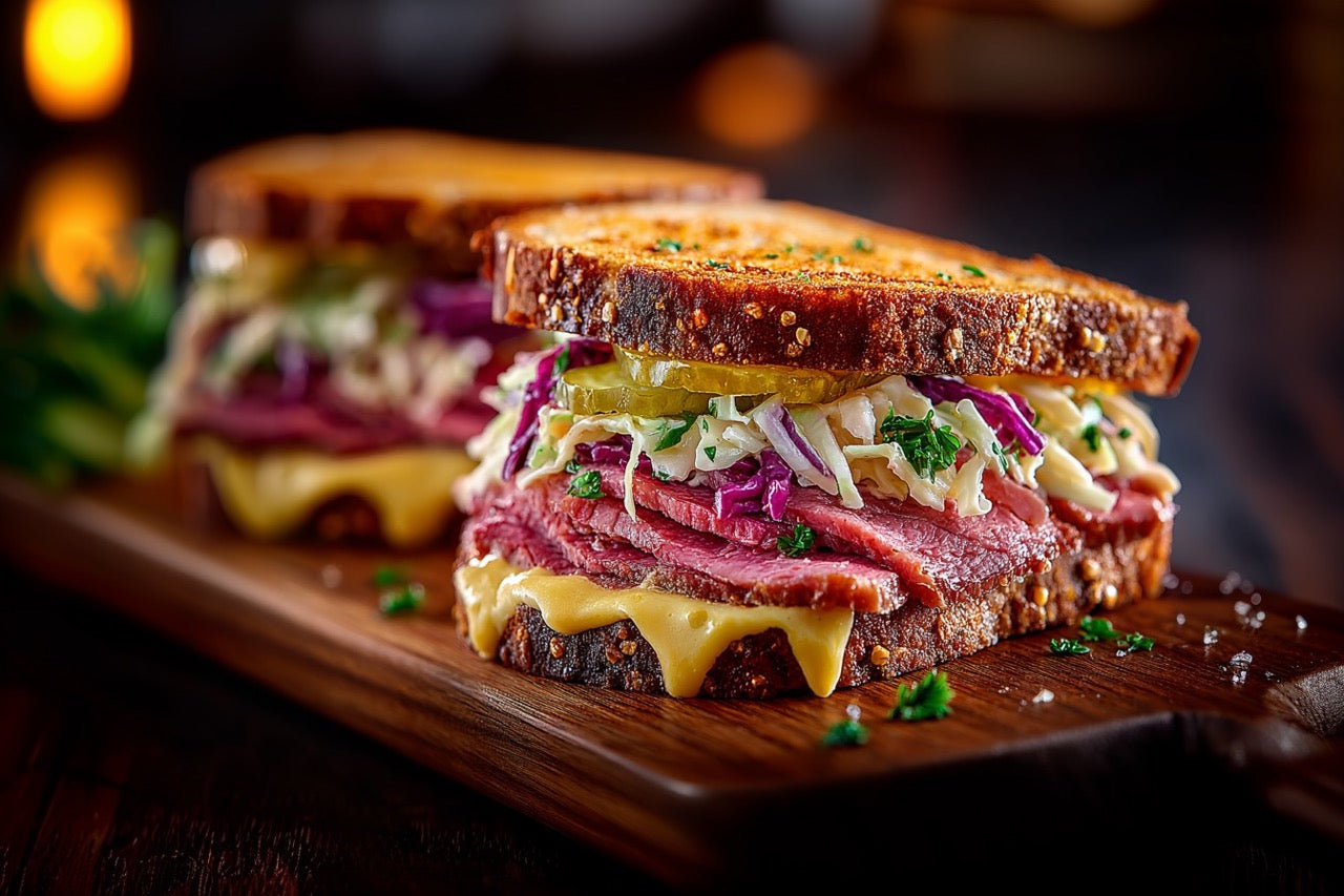 Wagyu Pastrami – Warmes Sandwich mit Krautsalat & Dijon-Senf