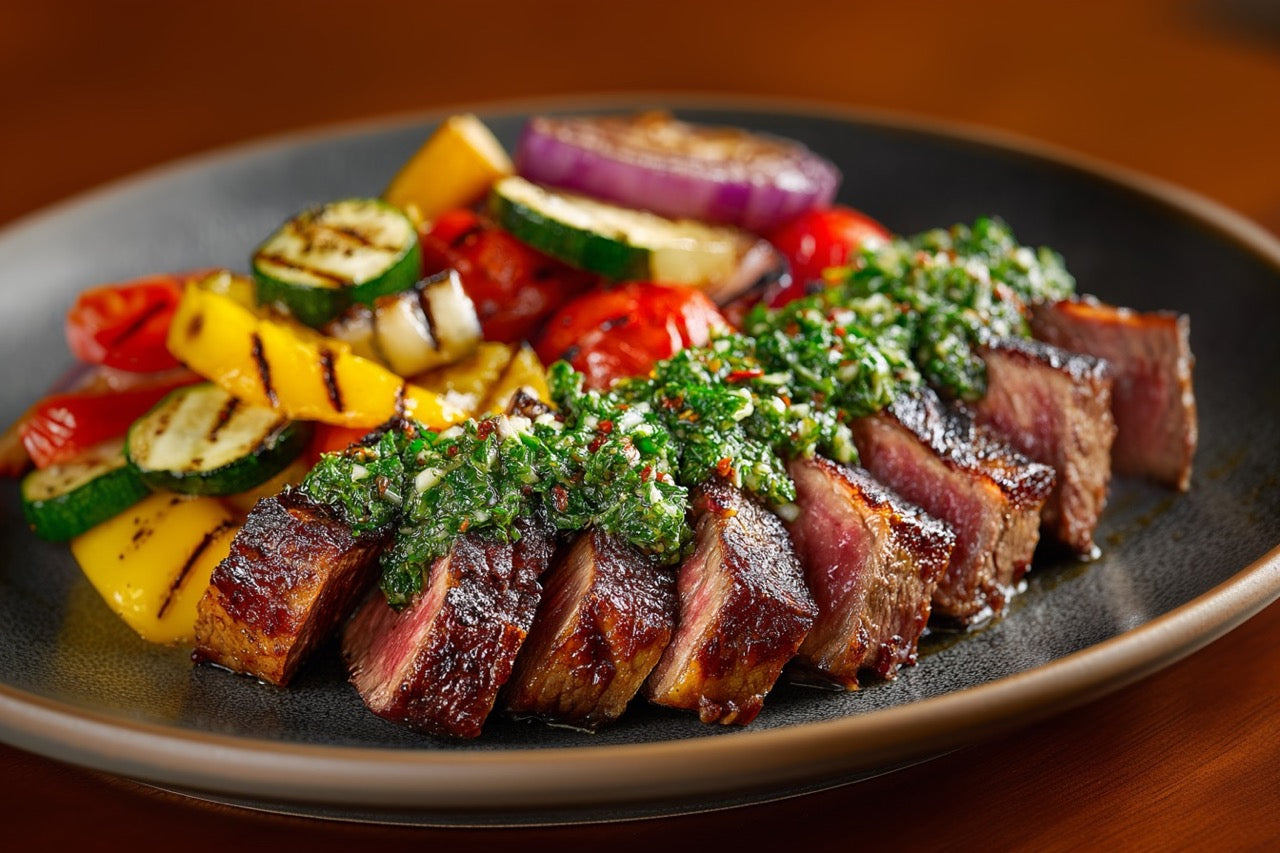 Wagyu Picanha Steaks – Gegrillt mit Chimichurri & Gemüse