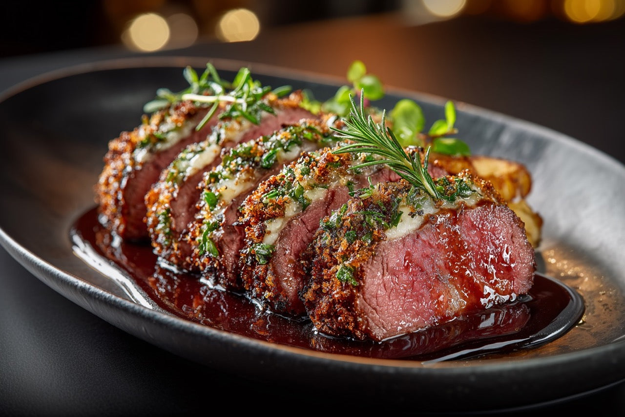 Wagyu Roastbeef – Rosa gegart mit Kräuterkruste & Rotweinjus
