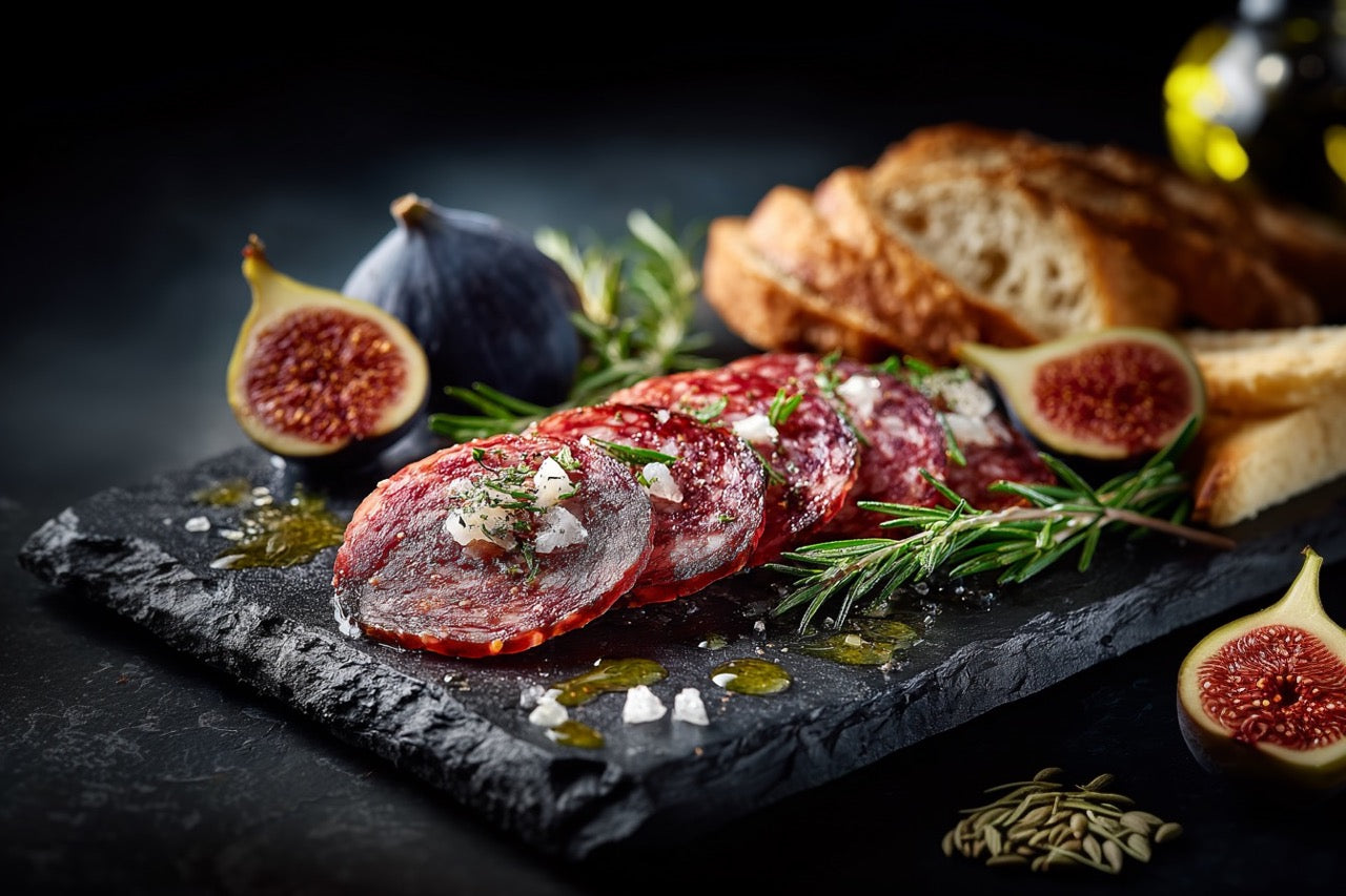 Wagyu Salami – Antipasti-Style mit Baguette, Feige & Olivenöl