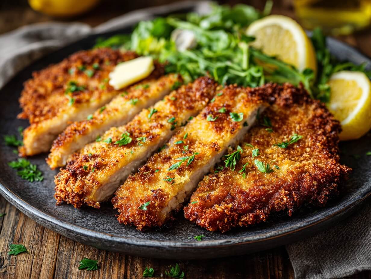Freilandschwein Kachelfleisch - Knusprig paniert mit Panko & Zitronenbutter